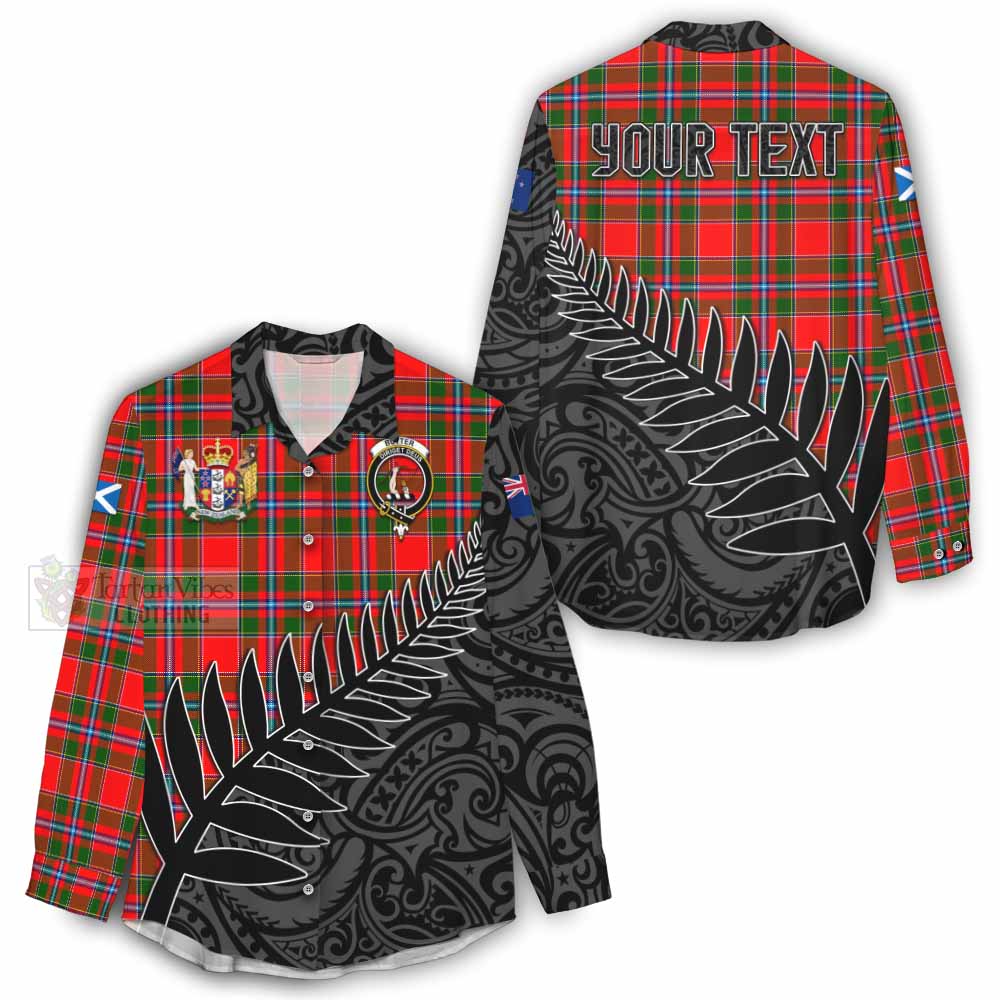 Tartan Vibes Clothing Butter Crest Tartan Women's Casual Shirt with New Zealand Silver Fern Half Style