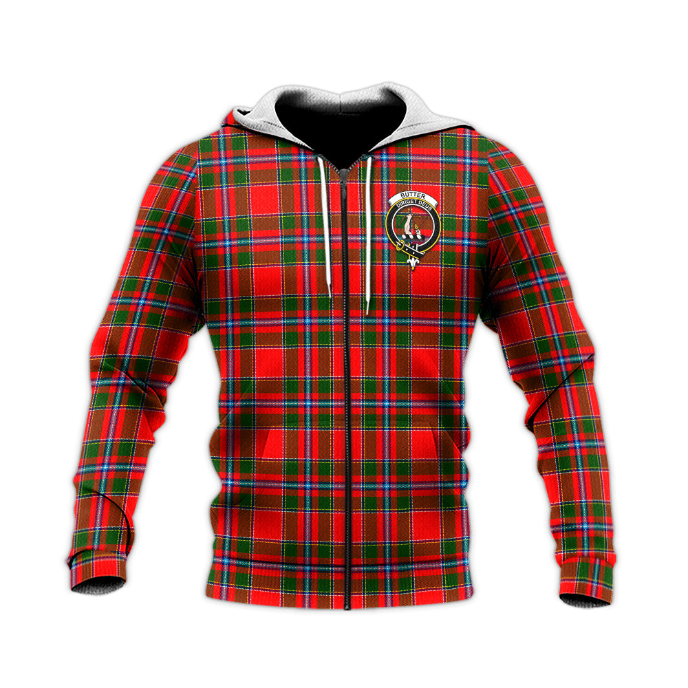 Butter Tartan Knitted Hoodie with Family Crest Unisex Knitted Zip Hoodie