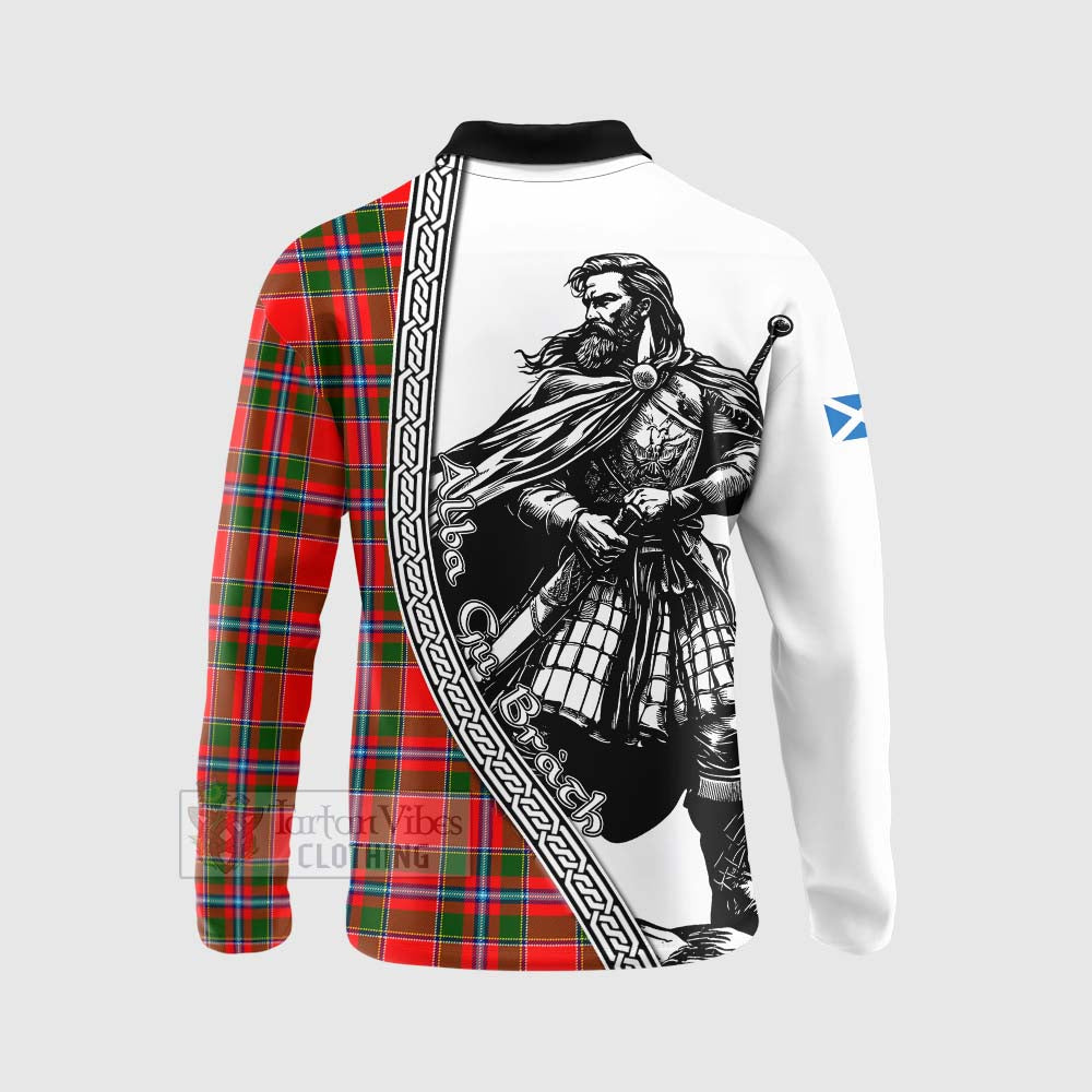 Tartan Vibes Clothing Butter Tartan Clan Crest Long Sleeve Polo Shirt with Highlander Warrior Celtic Style