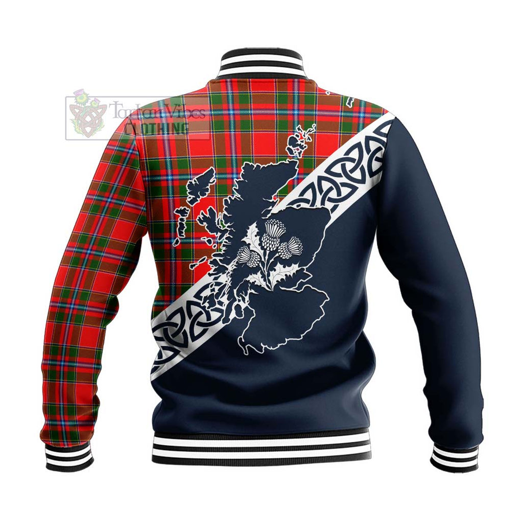 Tartan Vibes Clothing Butter Tartan Baseball Jacket Featuring Thistle and Scotland Map