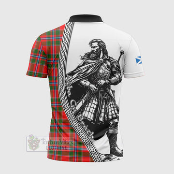 Butter Tartan Clan Crest Zipper Polo Shirt with Highlander Warrior Celtic Style