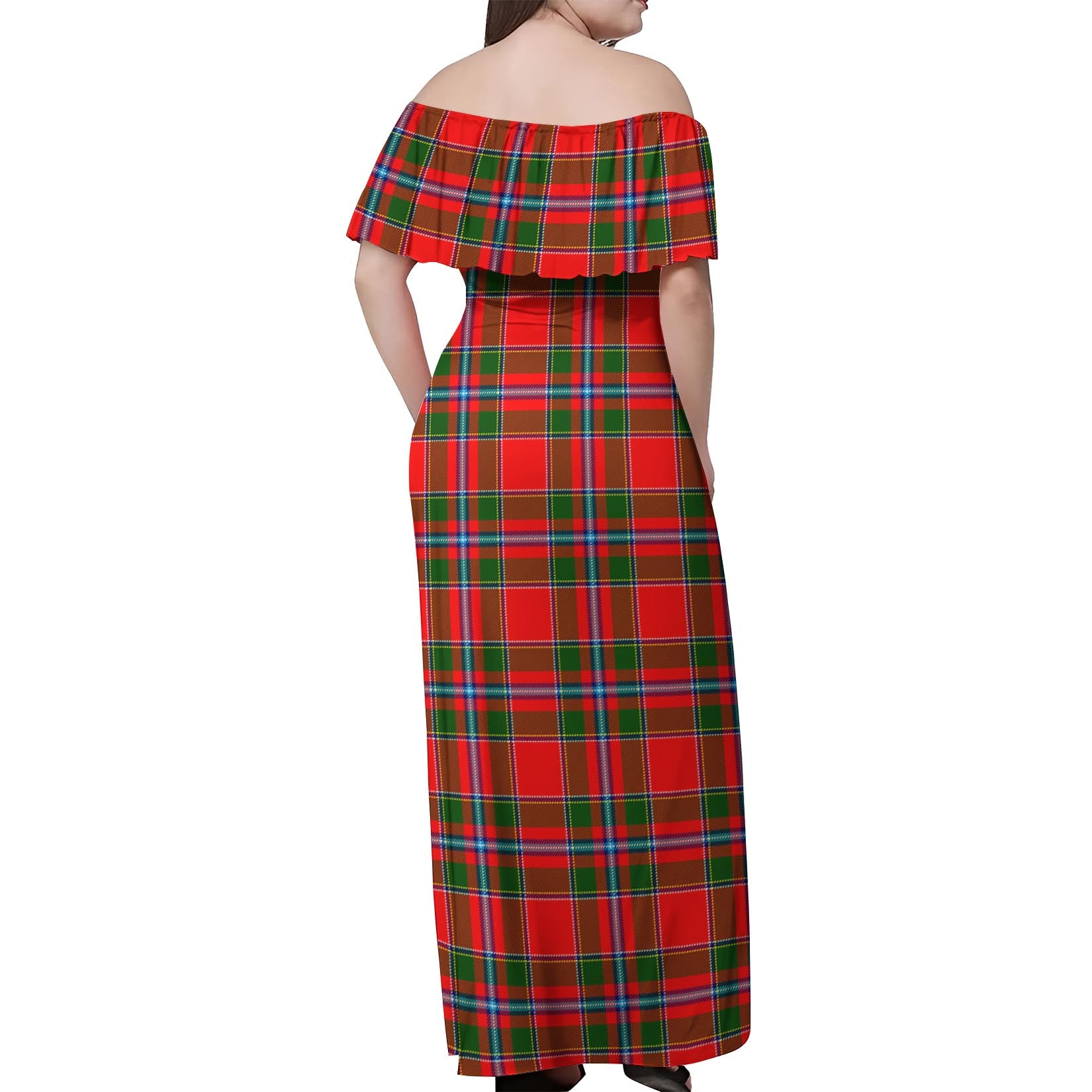 Butter Tartan Off Shoulder Long Dress - Tartanvibesclothing