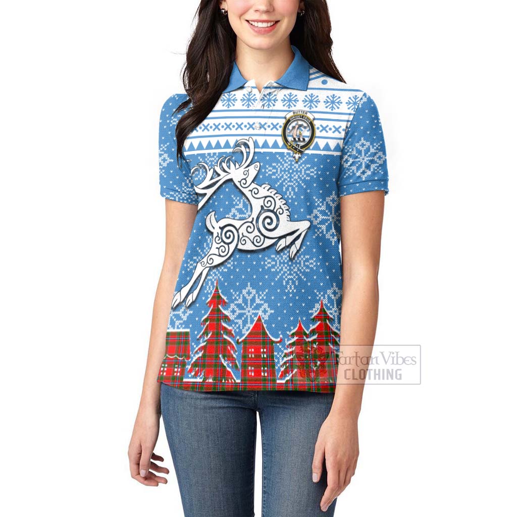 Tartan Vibes Clothing Butter Clan Christmas Women's Polo Shirt Celtic Reindeer Style