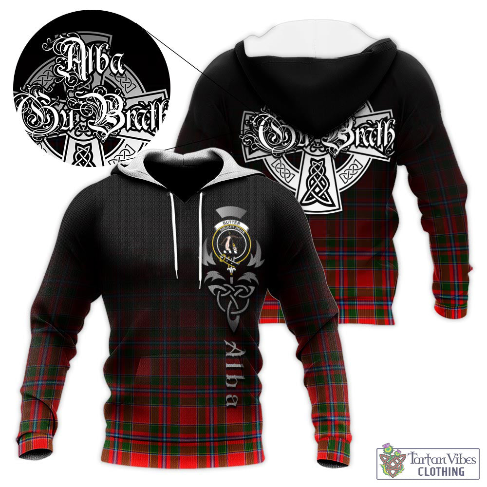 Butter Tartan Knitted Hoodie Featuring Alba Gu Brath Family Crest Celtic Inspired - Tartan Vibes Clothing