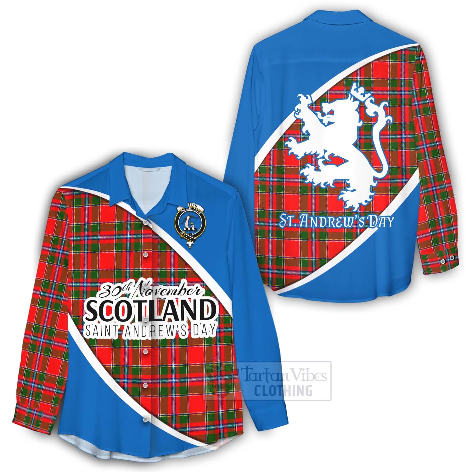 Tartan Vibes Clothing Butter Family Crest Tartan Women's Casual Shirt Celebrate Saint Andrew's Day in Style