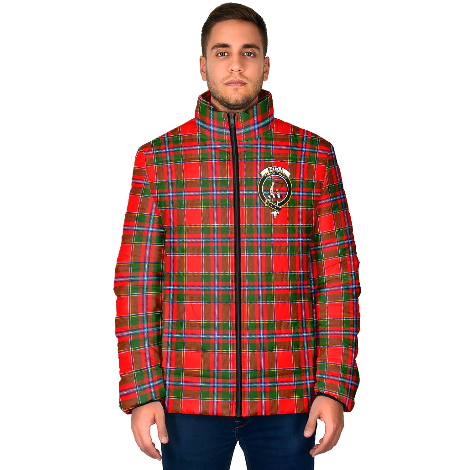 Butter Tartan Padded Jacket with Family Crest - Tartan Vibes Clothing