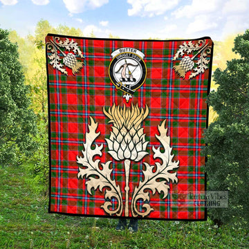 Butter Tartan Quilt with Family Crest and Golden Thistle Style - Tartan Vibes Clothing