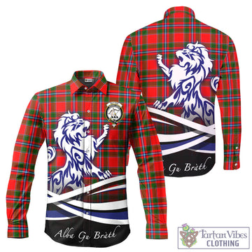 Butter Tartan Long Sleeve Button Up Shirt with Alba Gu Brath Regal Lion Emblem - Tartan Vibes Clothing