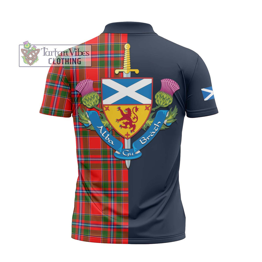 Tartan Vibes Clothing Butter Tartan Zipper Polo Shirt with Scottish Lion Royal Arm Half Style