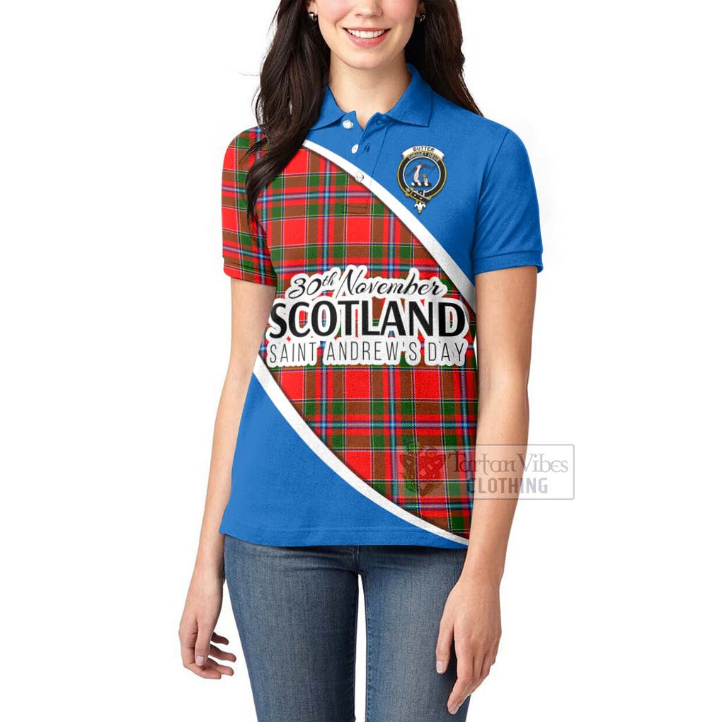 Tartan Vibes Clothing Butter Family Crest Tartan Women's Polo Shirt Celebrate Saint Andrew's Day in Style