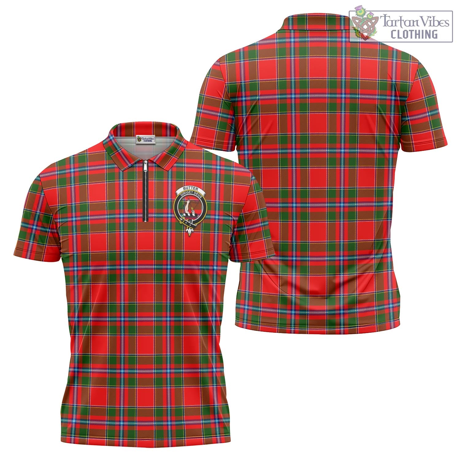 Tartan Vibes Clothing Butter Tartan Zipper Polo Shirt with Family Crest