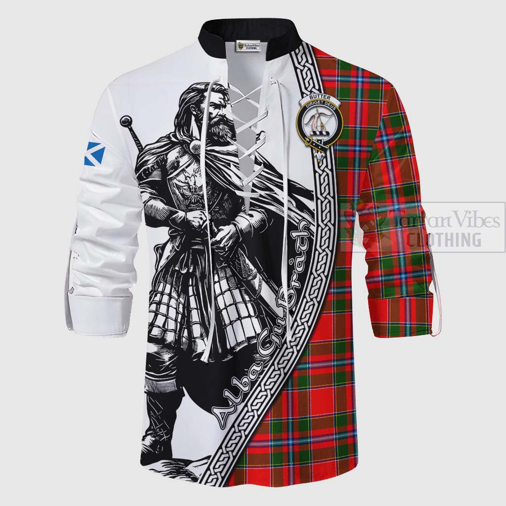 Tartan Vibes Clothing Butter Tartan Clan Crest Ghillie Kilt Shirt with Highlander Warrior Celtic Style