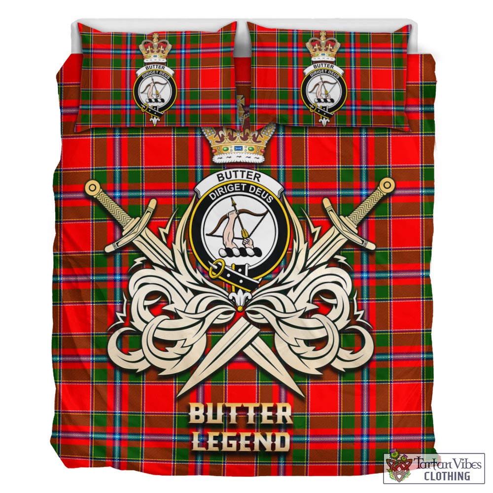 Tartan Vibes Clothing Butter Tartan Bedding Set with Clan Crest and the Golden Sword of Courageous Legacy