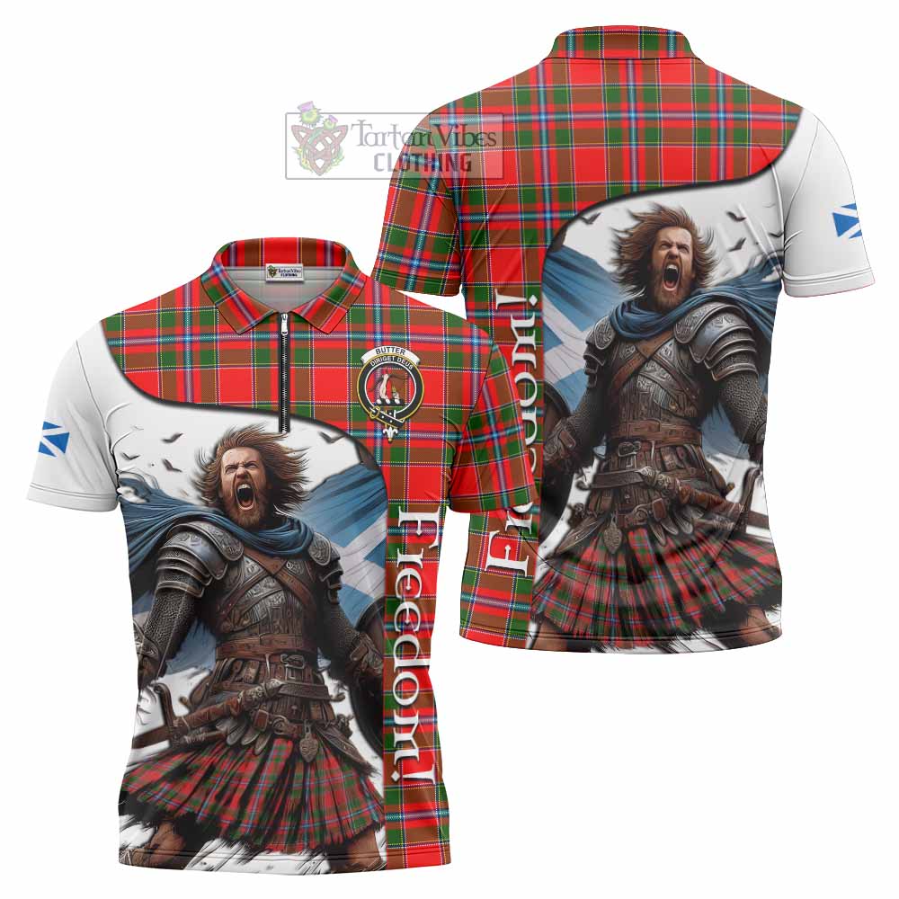 Tartan Vibes Clothing Butter Crest Tartan Zipper Polo Shirt Inspired by the Freedom of Scottish Warrior