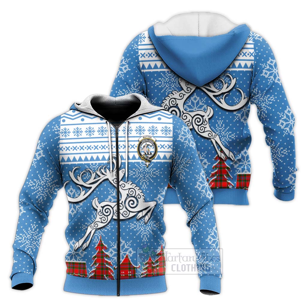 Tartan Vibes Clothing Butter Clan Christmas Knitted Hoodie Celtic Reindeer Style