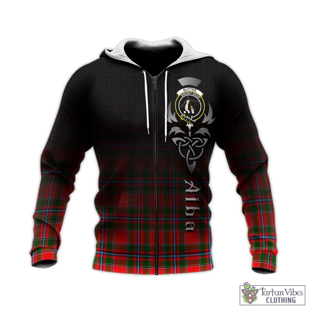 Butter Tartan Knitted Hoodie Featuring Alba Gu Brath Family Crest Celtic Inspired - Tartan Vibes Clothing