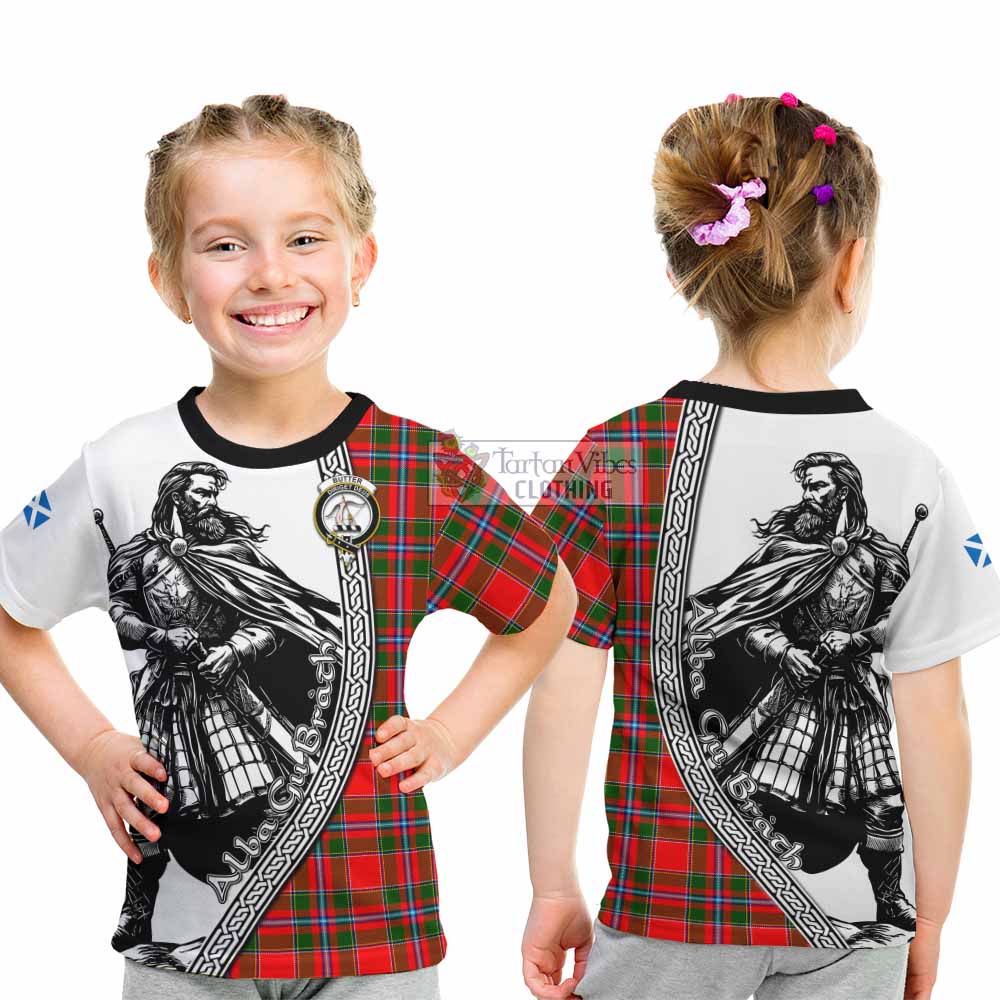 Butter Tartan Clan Crest Kid T-Shirt with Highlander Warrior Celtic Style