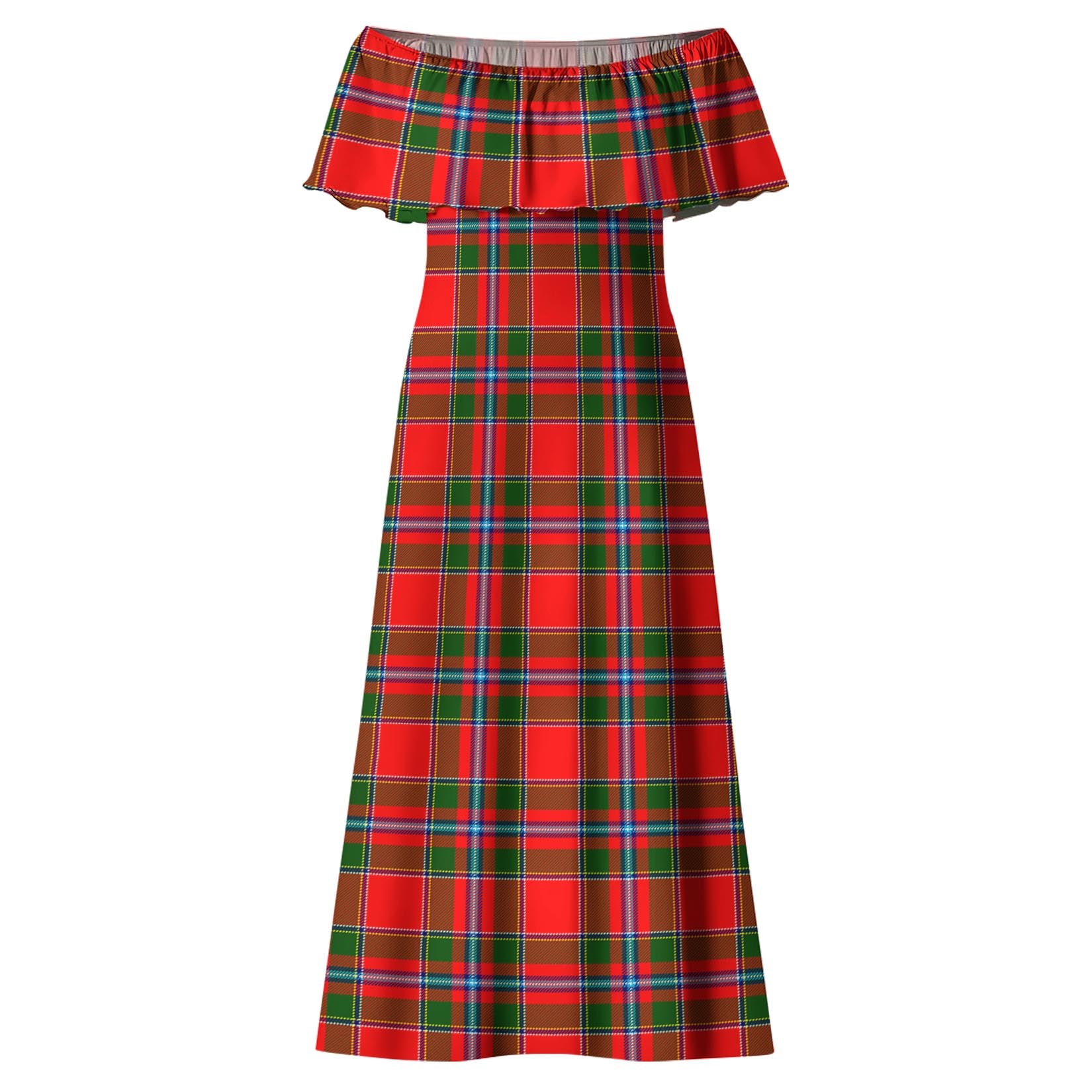 Butter Tartan Off Shoulder Long Dress - Tartanvibesclothing