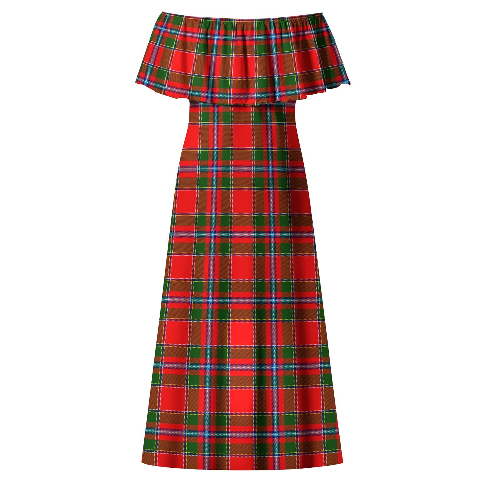 Butter Tartan Off Shoulder Long Dress - Tartanvibesclothing