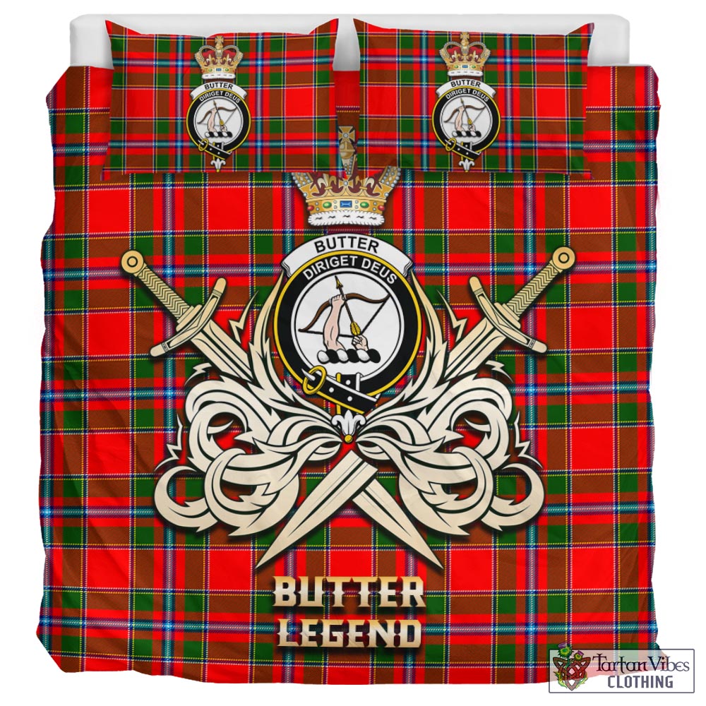 Tartan Vibes Clothing Butter Tartan Bedding Set with Clan Crest and the Golden Sword of Courageous Legacy