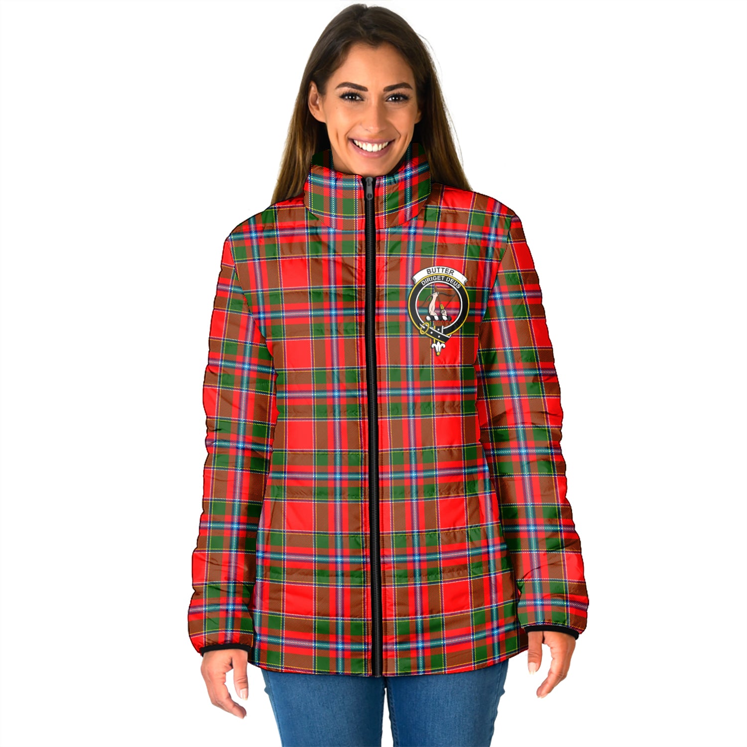 Butter Tartan Padded Jacket with Family Crest - Tartan Vibes Clothing