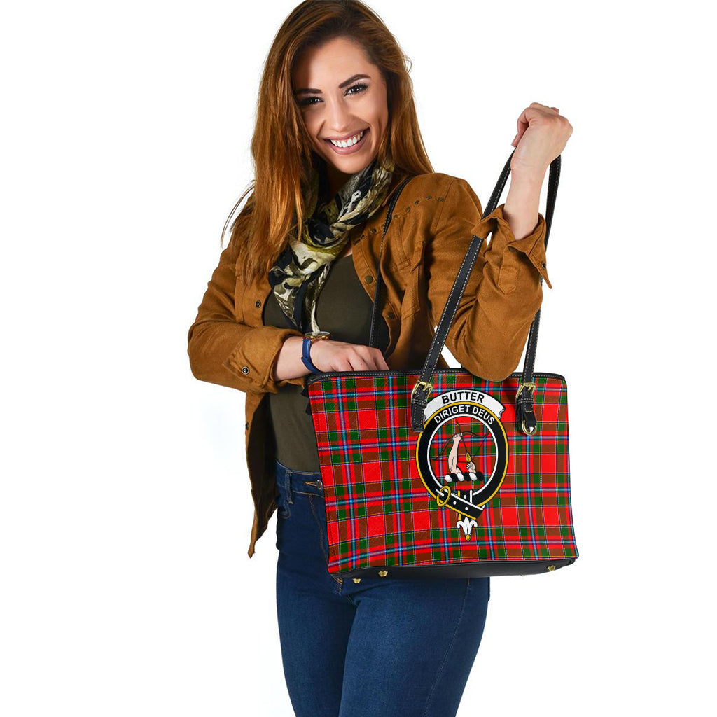 Butter Tartan Leather Tote Bag with Family Crest