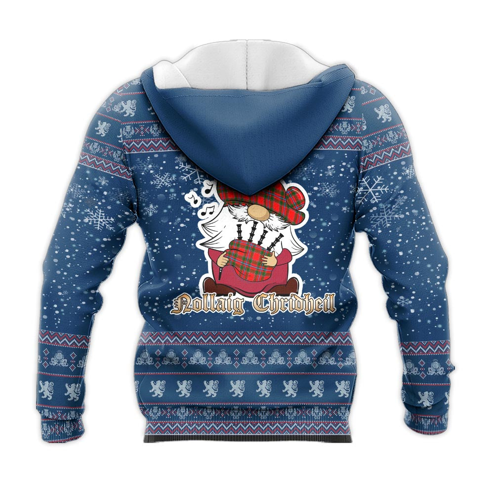 Butter Clan Christmas Knitted Hoodie with Funny Gnome Playing Bagpipes - Tartanvibesclothing