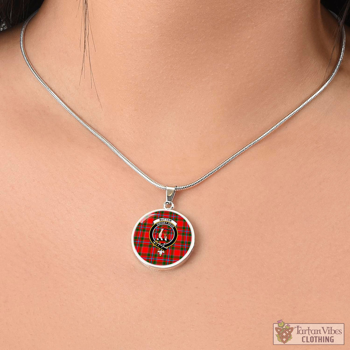 Butter Tartan Circle Necklace with Family Crest - Tartan Vibes Clothing