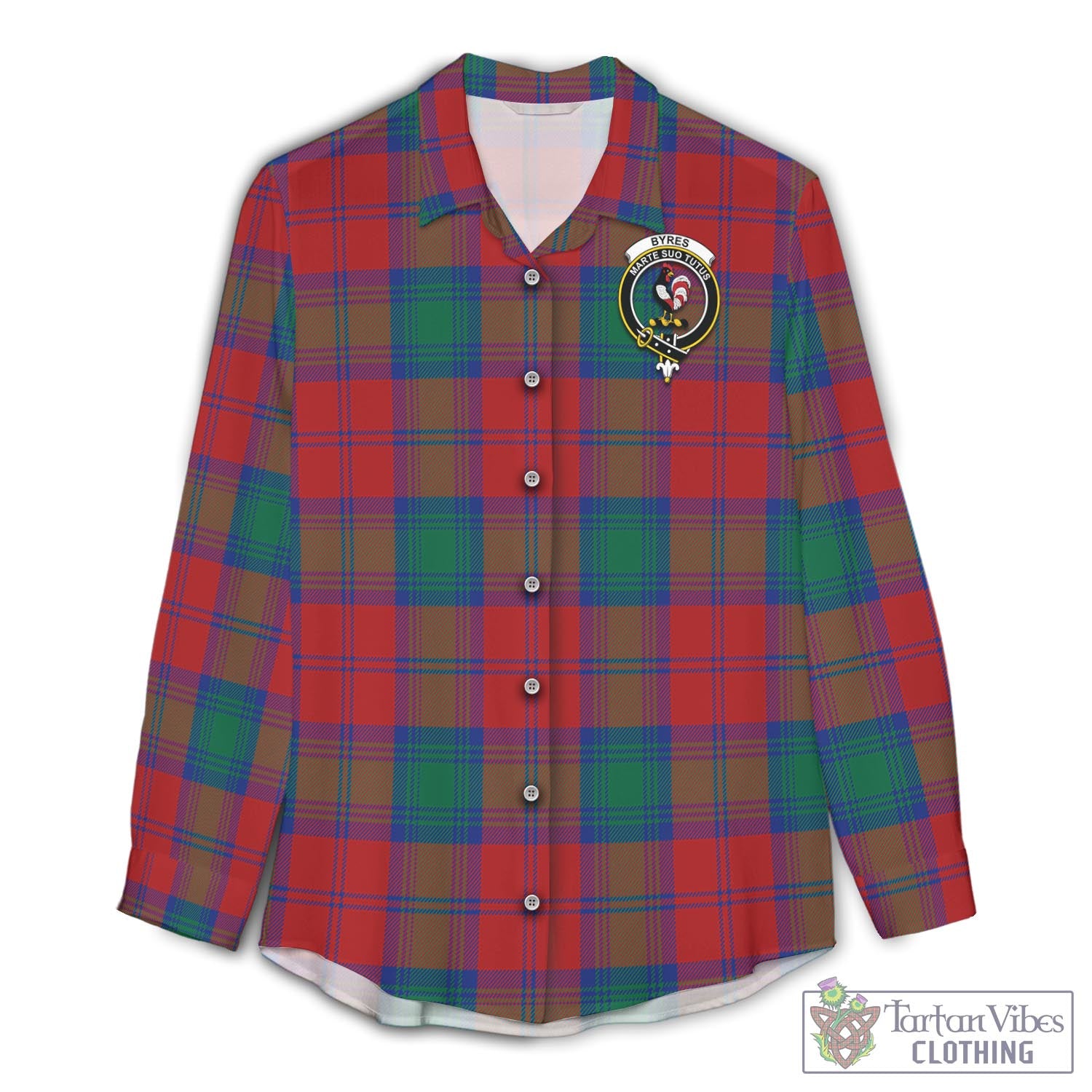 Tartan Vibes Clothing Byres (Byses) Tartan Womens Casual Shirt with Family Crest