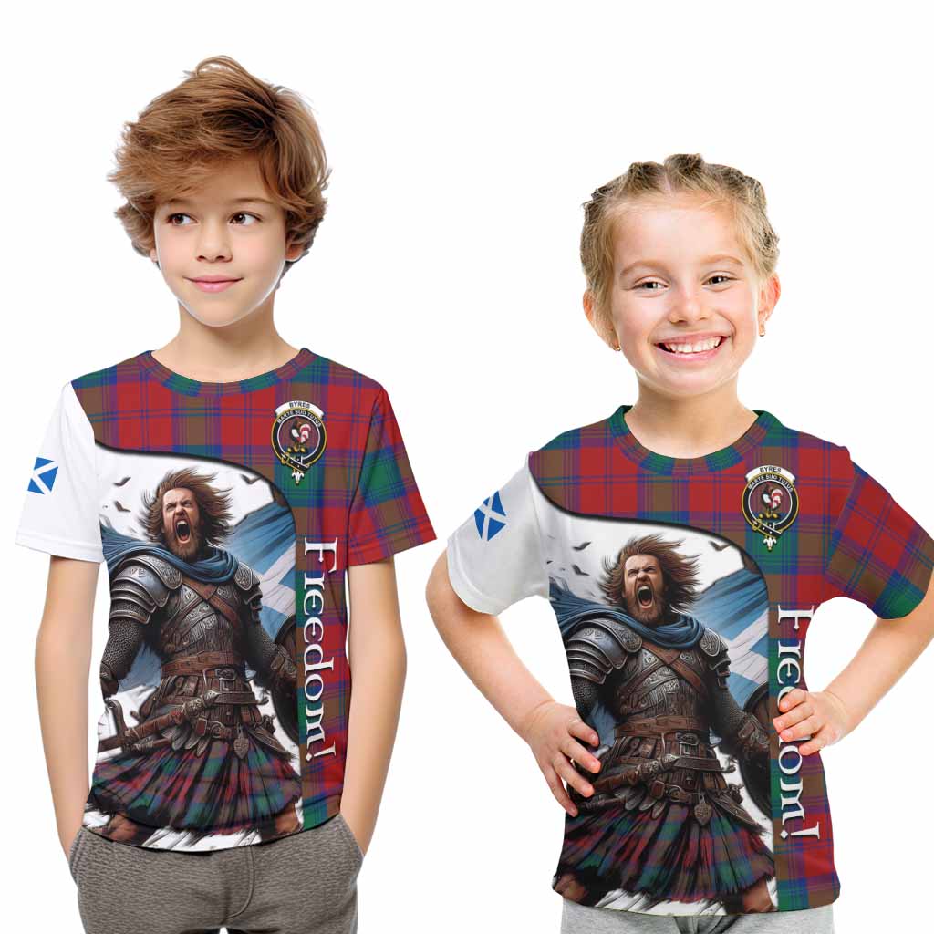 Tartan Vibes Clothing Byres (Byses) Crest Tartan Kid T-Shirt Inspired by the Freedom of Scottish Warrior