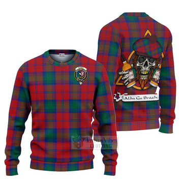 Byres (Byses) Tartan Ugly Sweater with Family Crest and Bearded Skull Holding Bottles of Whiskey