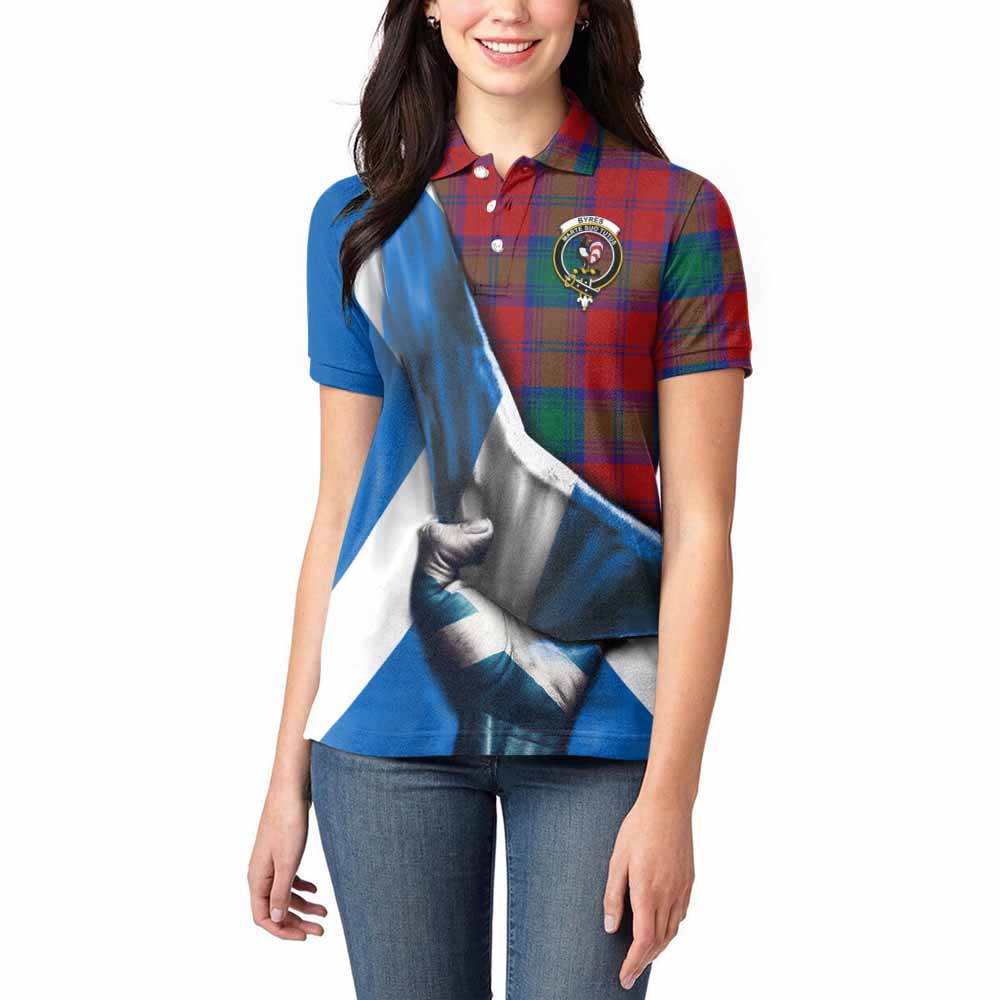 Tartan Vibes Clothing Byres (Byses) Tartan Women's Polo Shirt with Family Crest Scotland Patriotic Style