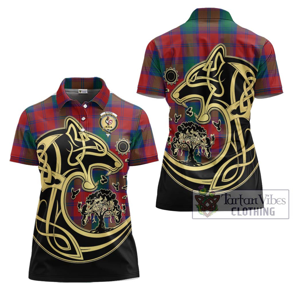 Byres (Byses) Tartan Women's Polo Shirt with Family Crest Celtic Wolf Style Women - Tartanvibesclothing Shop