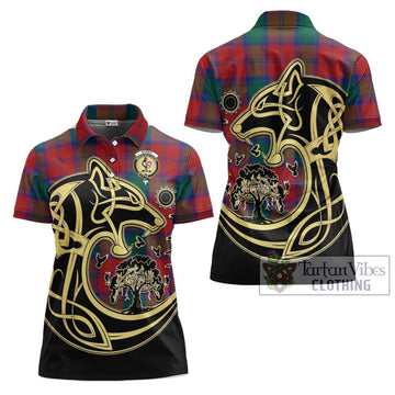 Byres (Byses) Tartan Women's Polo Shirt with Family Crest Celtic Wolf Style