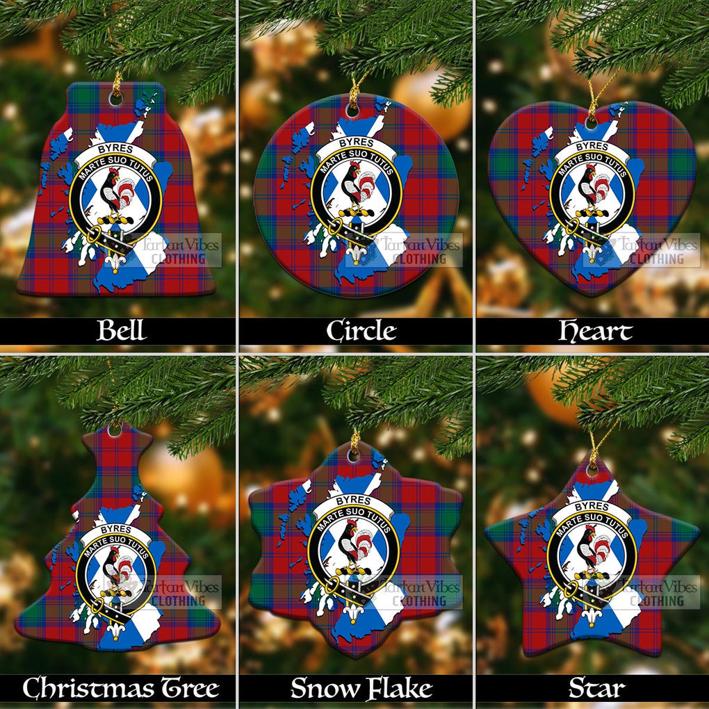 Tartan Vibes Clothing Byres (Byses) Tartan Christmas Ornament with Family Crest and Scotland Map