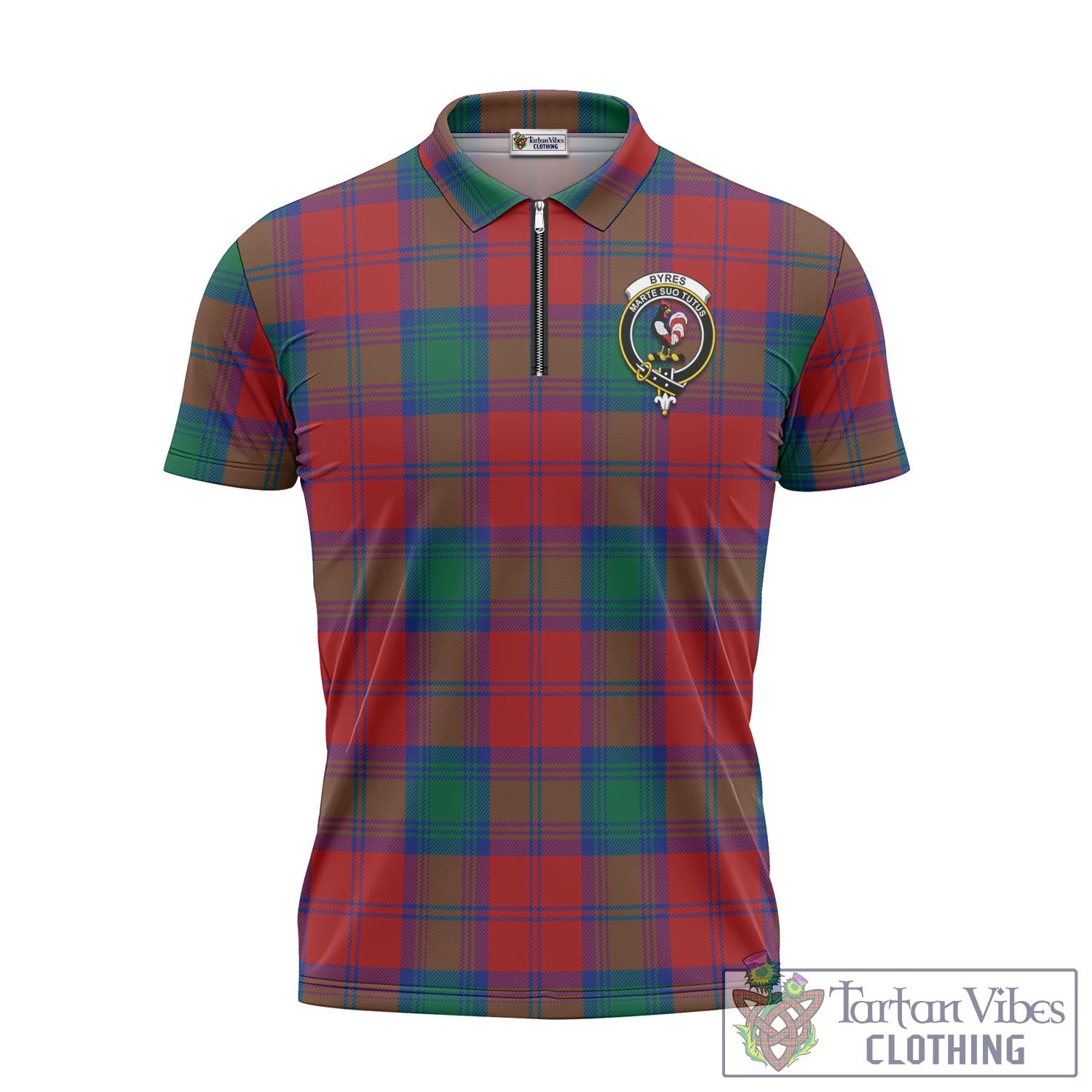 Tartan Vibes Clothing Byres (Byses) Tartan Zipper Polo Shirt with Family Crest