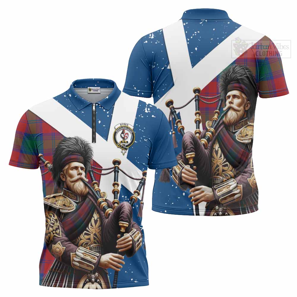 Tartan Vibes Clothing Byres (Byses) Tartan Zipper Polo Shirt with Family Crest Scottish Bagpiper Vibes