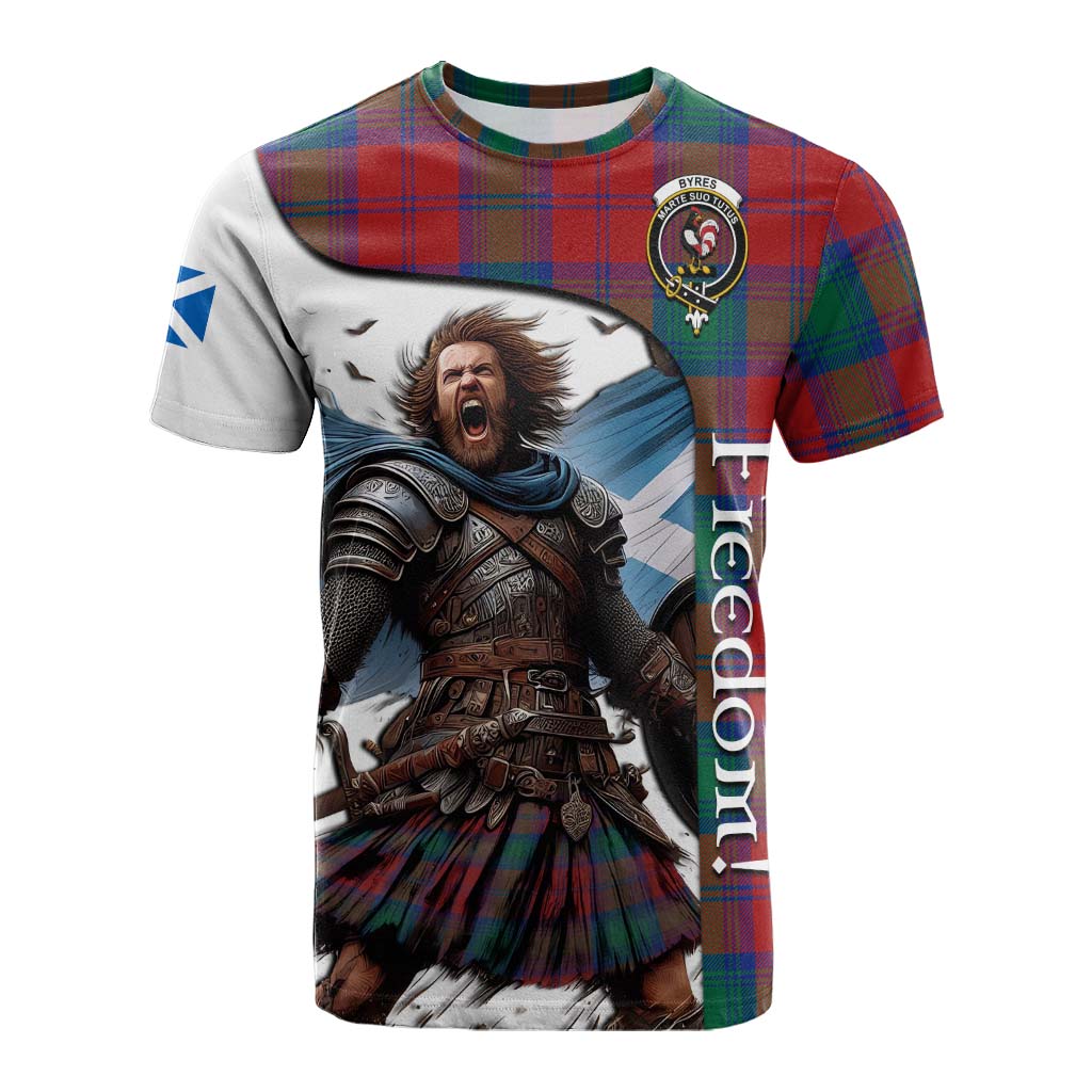 Tartan Vibes Clothing Byres (Byses) Crest Tartan Cotton T-shirt Inspired by the Freedom of Scottish Warrior