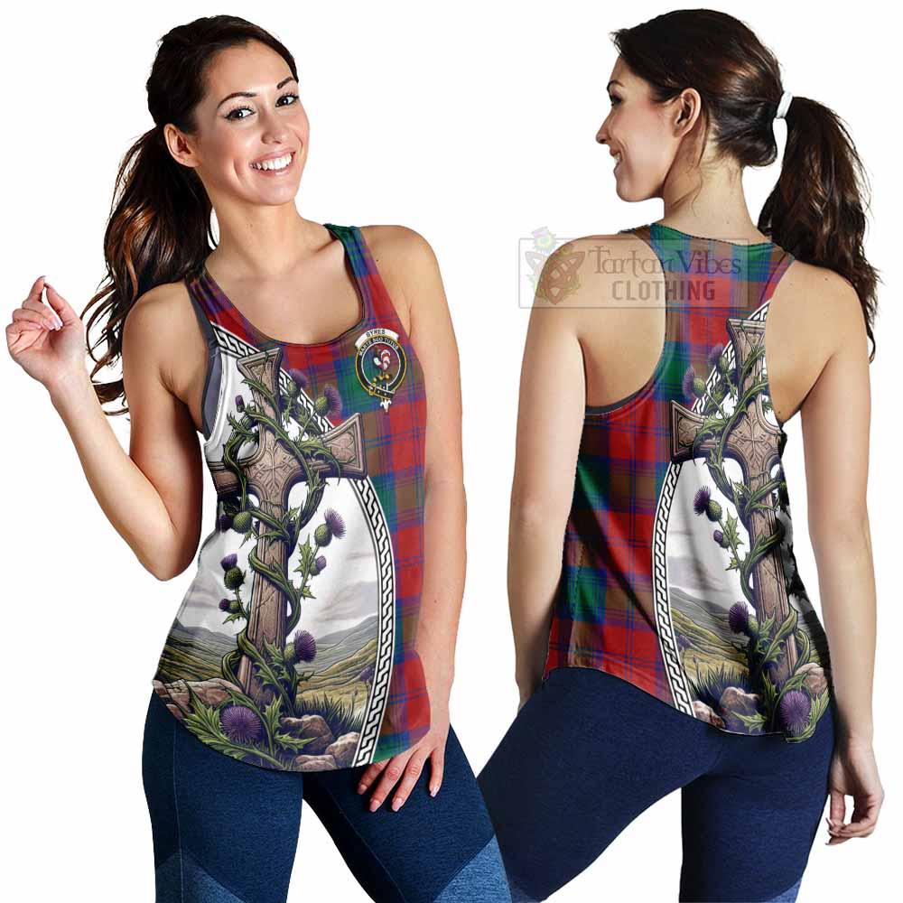 Tartan Vibes Clothing Byres (Byses) Tartan Women's Racerback Tanks with Family Crest and St. Andrew's Cross Accented by Thistle Vines