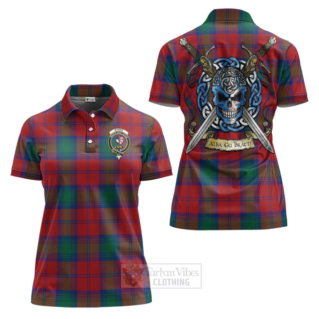 Tartan Vibes Clothing Byres (Byses) Tartan Women's Polo Shirt with Family Crest Celtic Skull Style