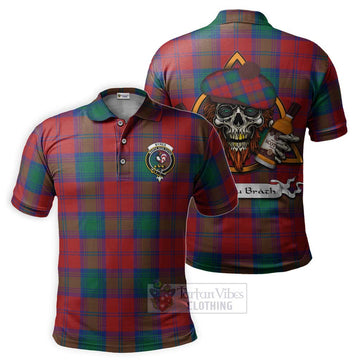 Byres (Byses) Tartan Polo Shirt with Family Crest and Bearded Skull Holding Bottles of Whiskey Kid - Tartan Vibes Clothing