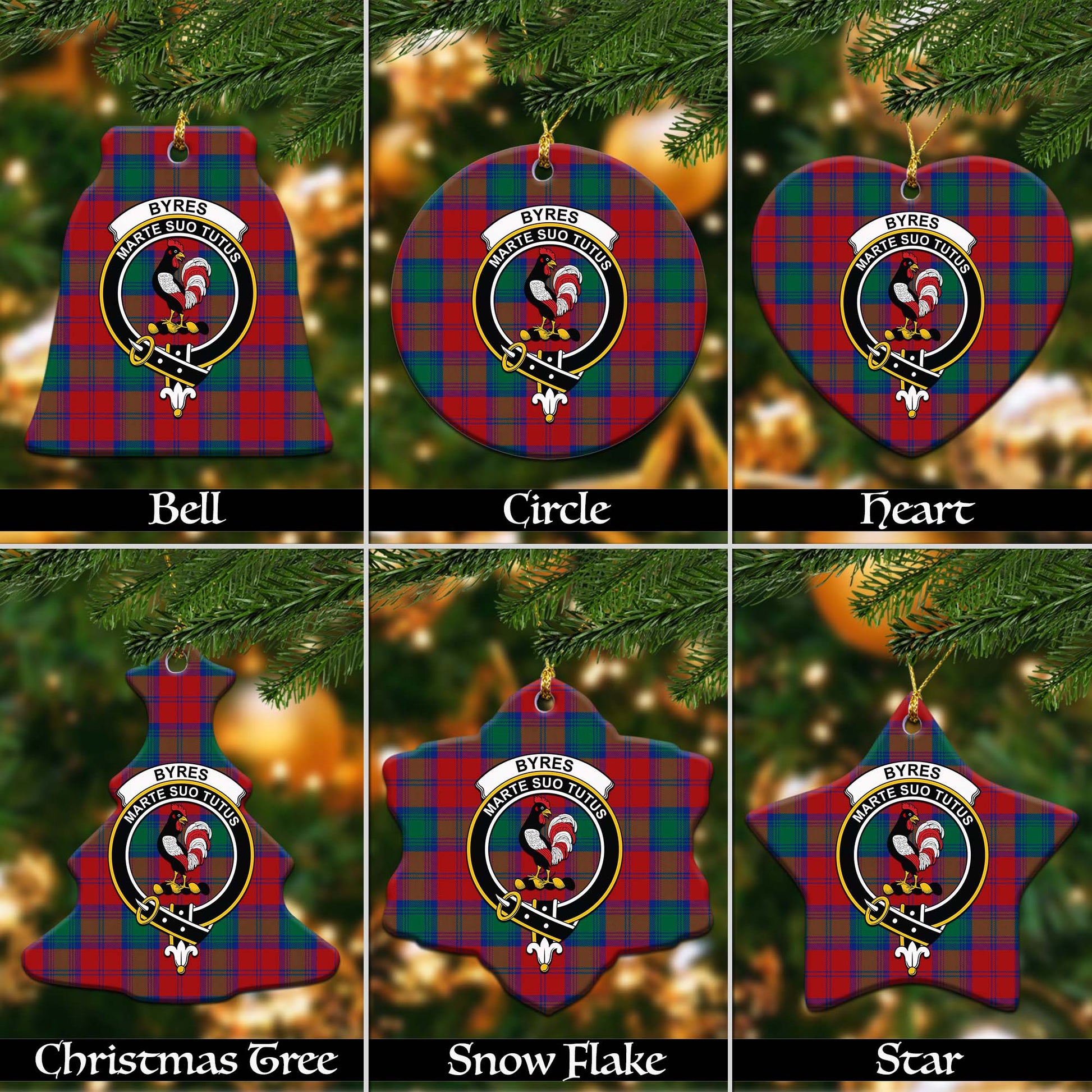 Byres (Byses) Tartan Christmas Ornaments with Family Crest Ceramic Bell Pack 1: ornament * 1 piece - Tartanvibesclothing