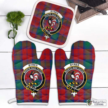 Byres (Byses) Tartan Combo Oven Mitt & Pot-Holder with Family Crest White - Tartan Vibes Clothing