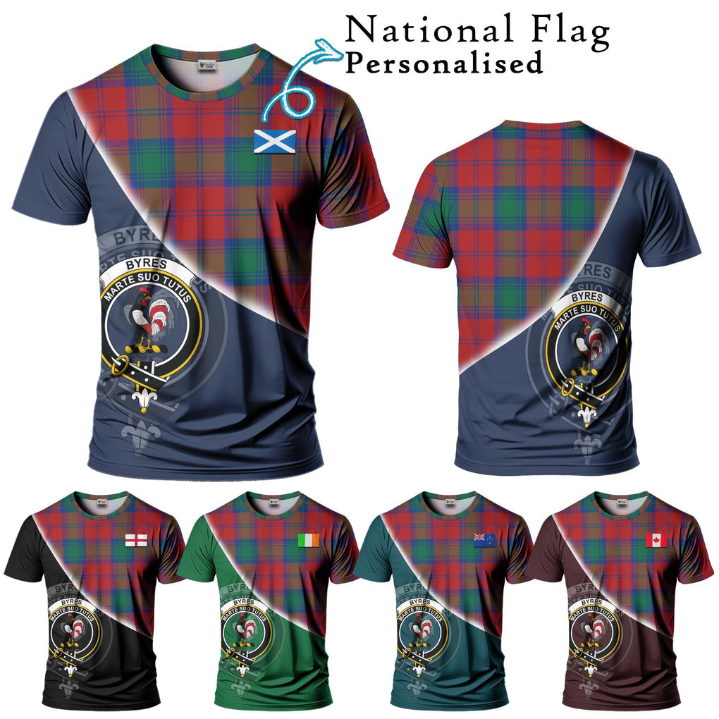 Byres (Byses) Tartan T-Shirt with Personalised National Flag and Family Crest Half Style Kid's Shirt - Tartanvibesclothing Shop