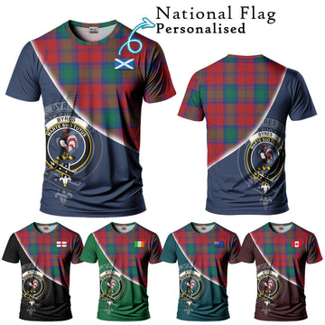 Byres (Byses) Tartan T-Shirt with Personalised National Flag and Family Crest Half Style