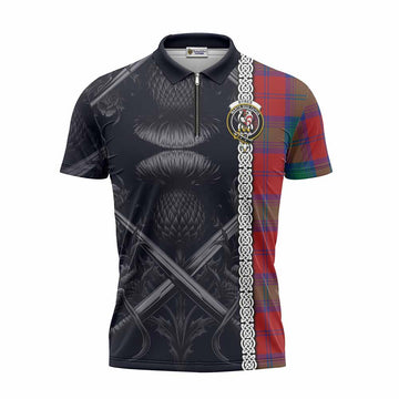 Byres (Byses) Tartan Zipper Polo Shirt with Family Crest Cross Sword Thistle Celtic Vibes