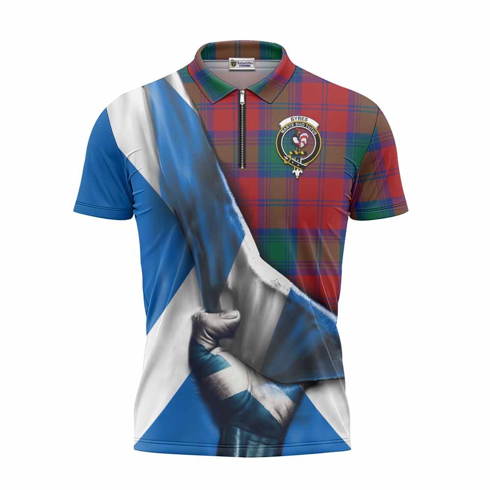 Tartan Vibes Clothing Byres (Byses) Tartan Zipper Polo Shirt with Family Crest Scotland Patriotic Style