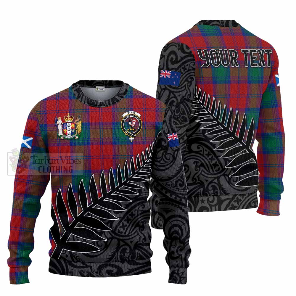 Tartan Vibes Clothing Byres (Byses) Crest Tartan Knitted Sweater with New Zealand Silver Fern Half Style