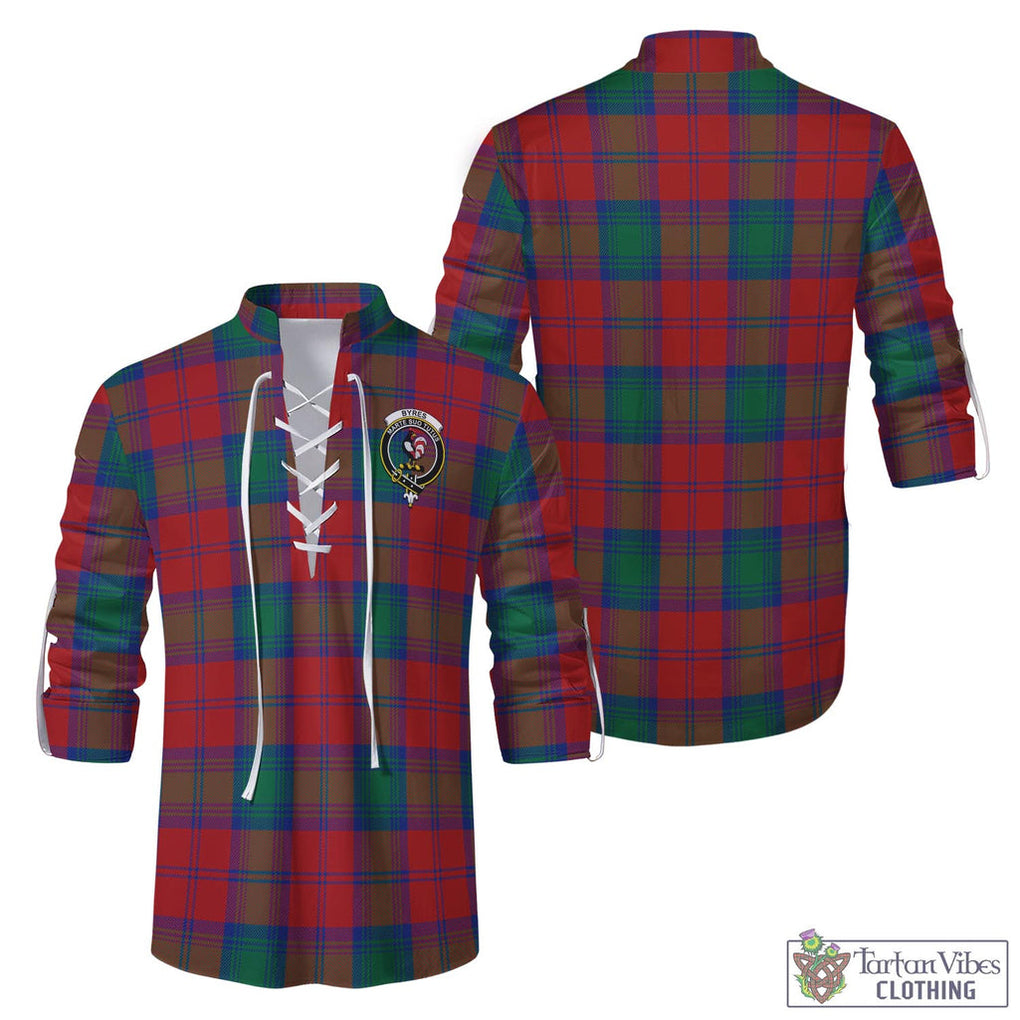 Tartan Vibes Clothing Byres (Byses) Tartan Men's Scottish Traditional Jacobite Ghillie Kilt Shirt with Family Crest