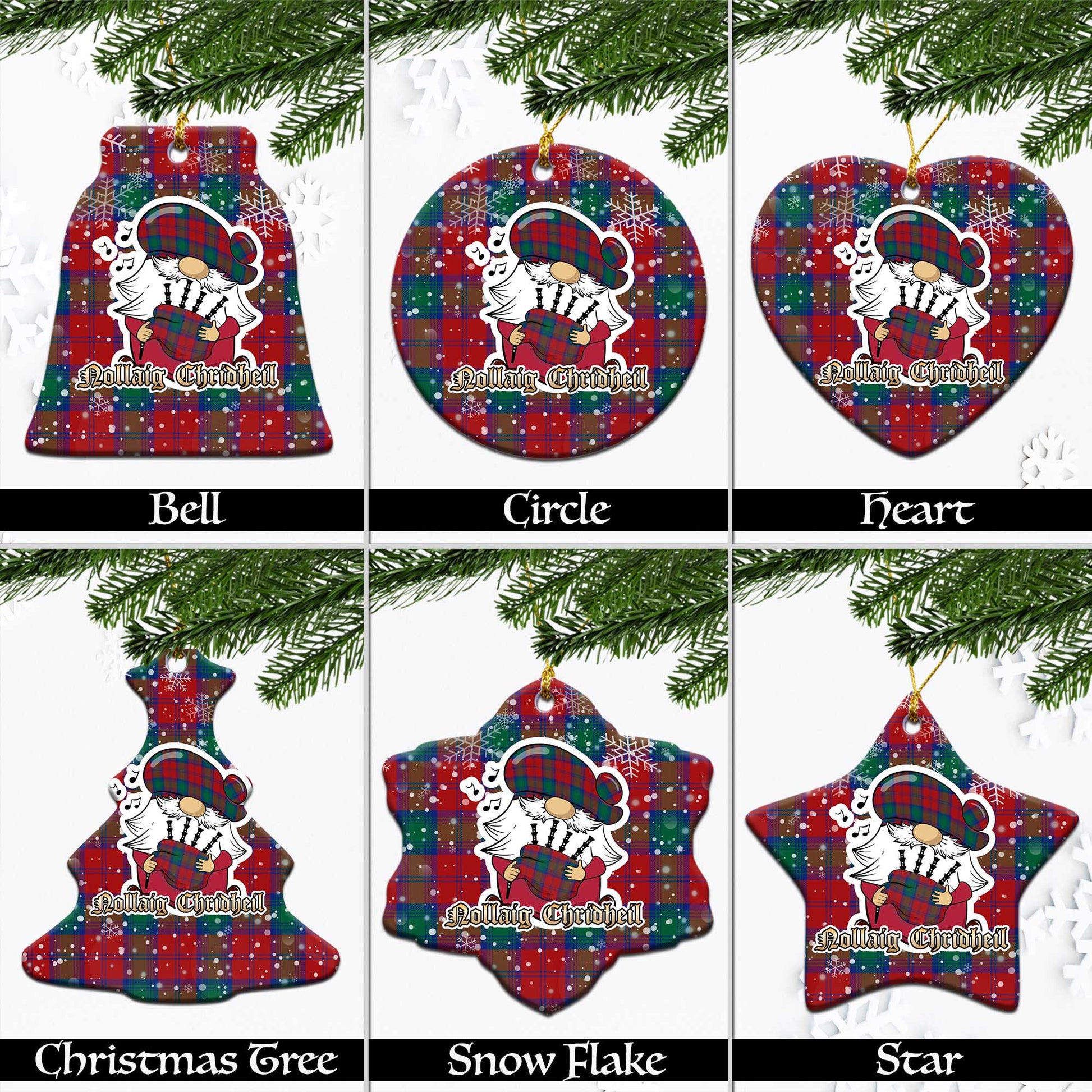 Byres (Byses) Tartan Christmas Ornaments with Scottish Gnome Playing Bagpipes Ceramic - Tartanvibesclothing